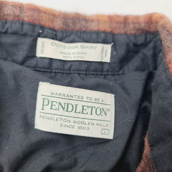 Pendleton Boy's Red Black Plaid Wool Long Sleeve Button-Front Shirt Size L - Picture 6 of 9